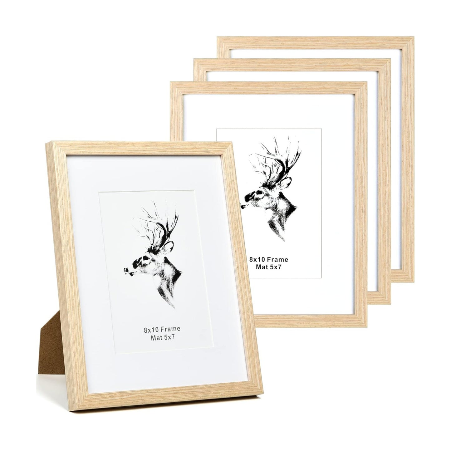 Yaetm 8x10 Picture Frame Matted to 5x7 Set of 4, Natural Solid Oak Wood 8x10 Frames with Tempered Glass for Wall