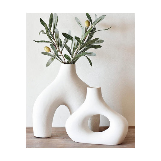 White Large Ceramic Vase / Warm White / Set of 2