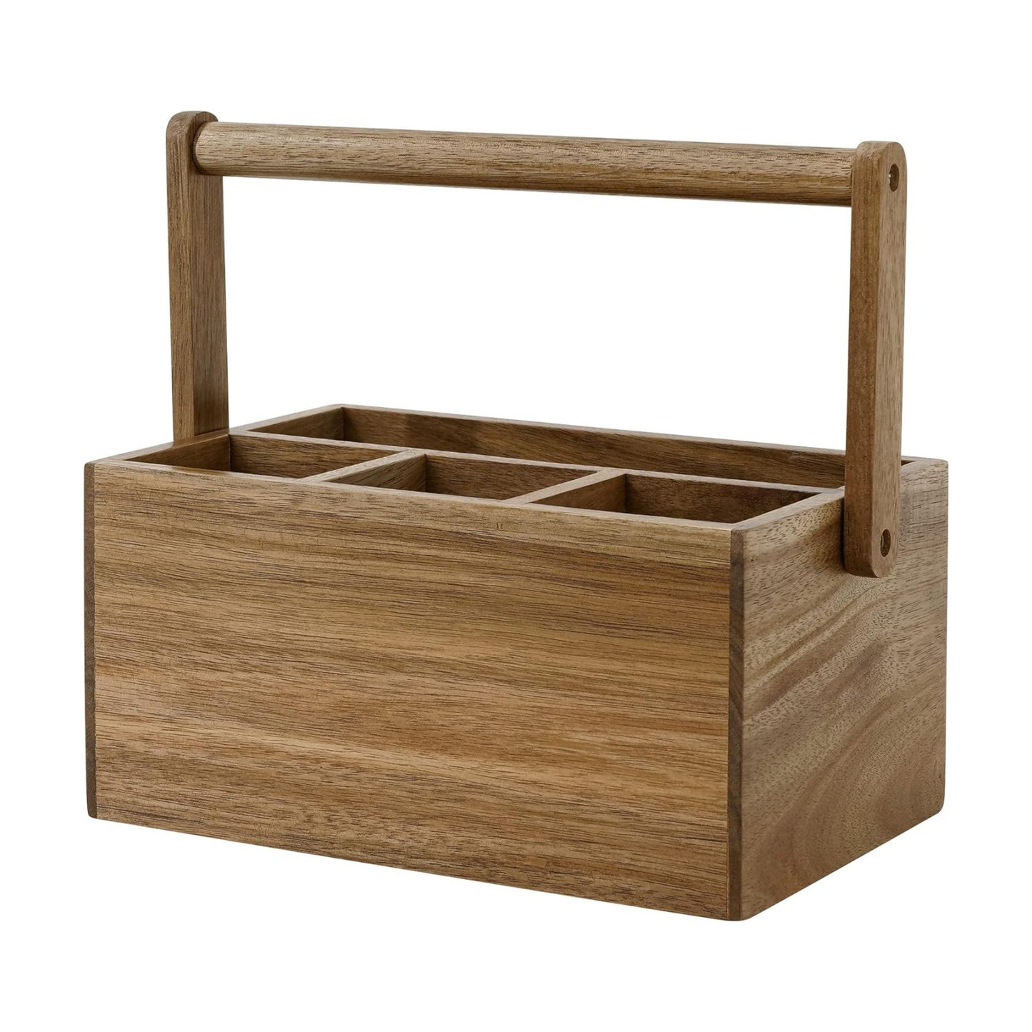 VaeFae Acacia Silverware Caddy, Utensil Holder with Handle, Medium | Kitchen Cutlery Organizer Countertop, Holds Paper