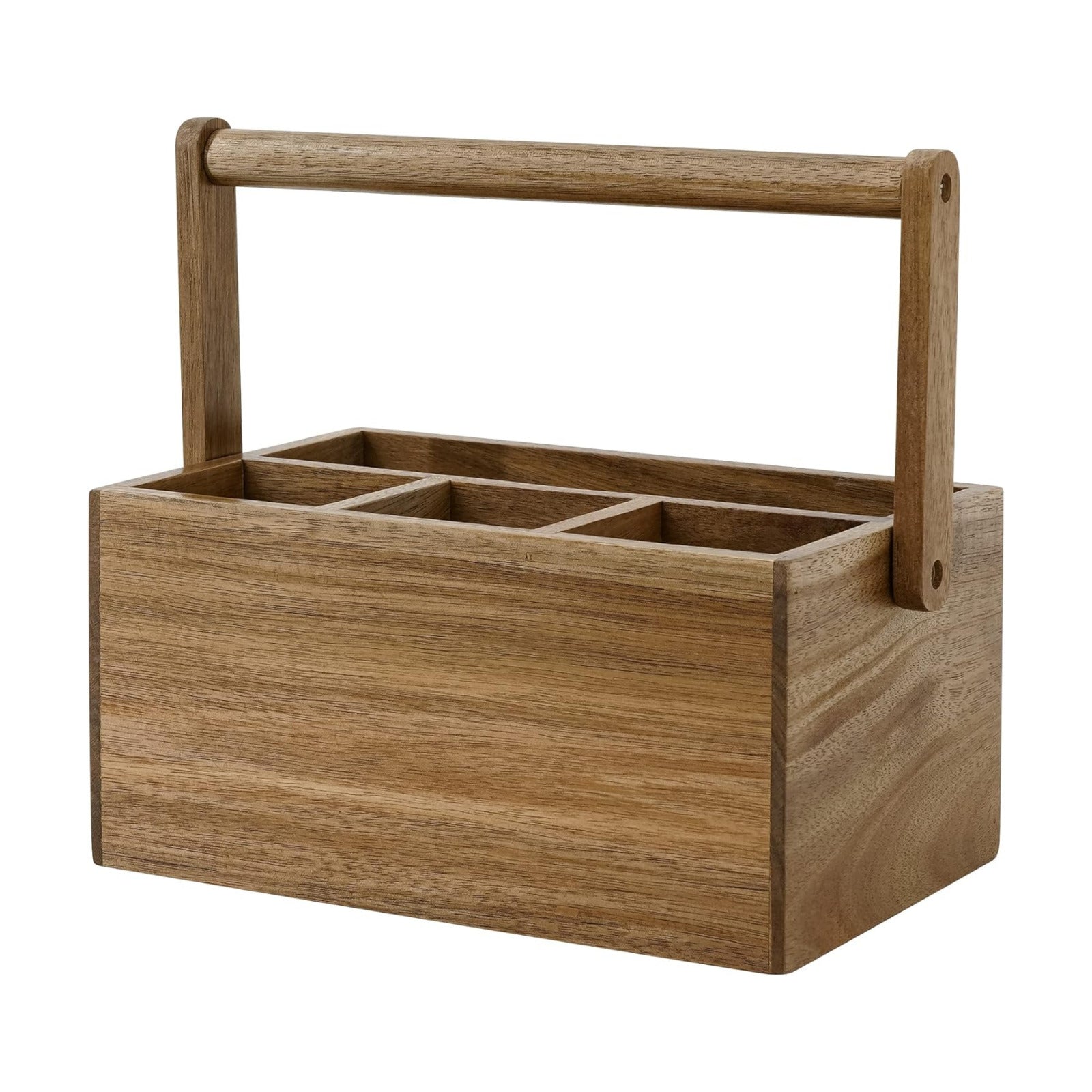 VaeFae Acacia Silverware Caddy, Utensil Holder with Handle, Medium | Kitchen Cutlery Organizer Countertop, Holds Paper