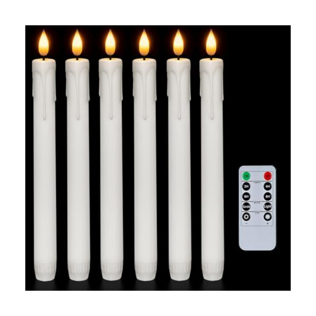 Homemory 6 Pcs Flameless Taper Candles with Remote, Timer, Dimmer, 9.6 Inches Plastic White Led CandleSticks with Flickering Light, Battery Operated Window Candles for Halloween Christmas Decoration