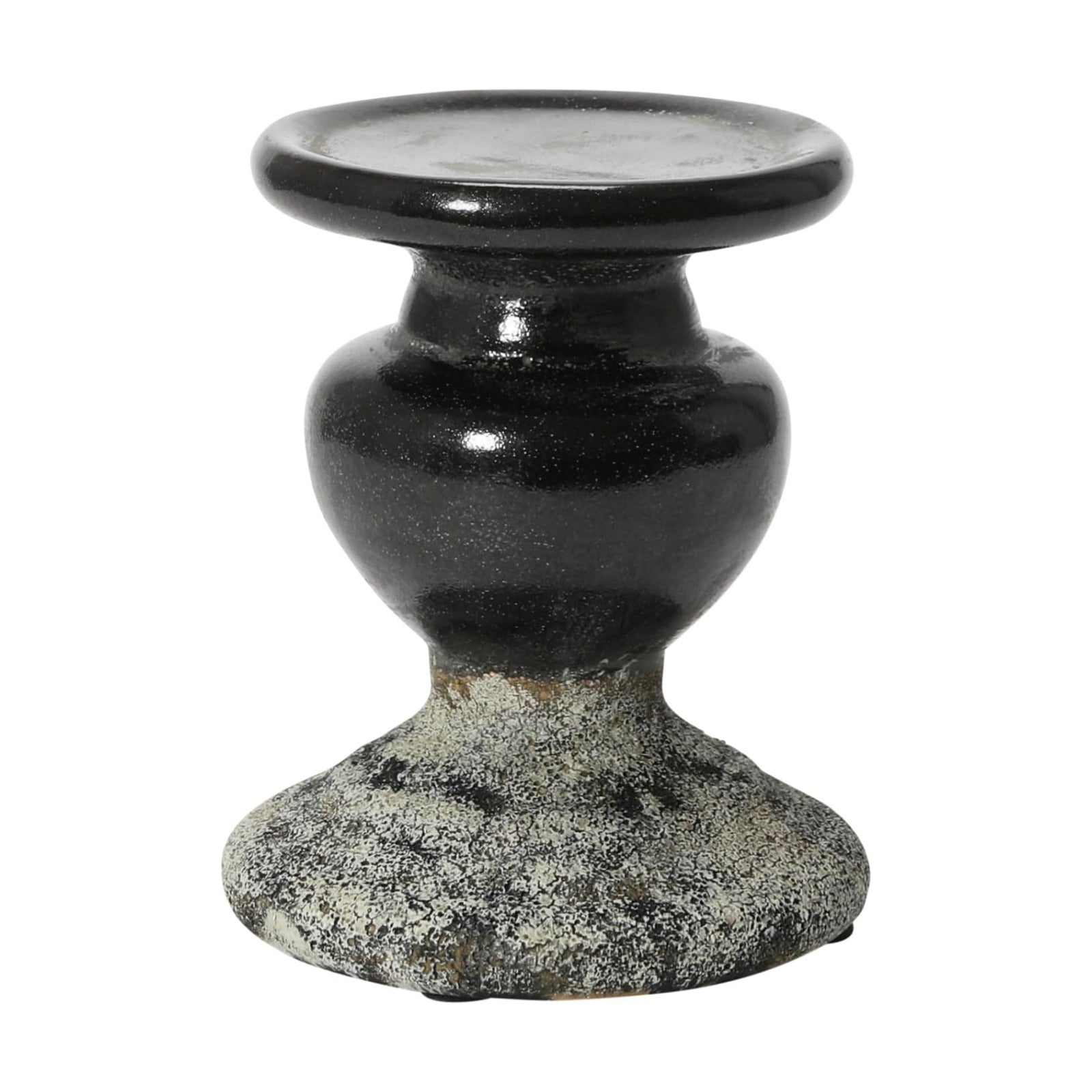 Creative Co-Op 2-Tone Sculptural Terracotta Pillar Candle Holder, Distressed Black
