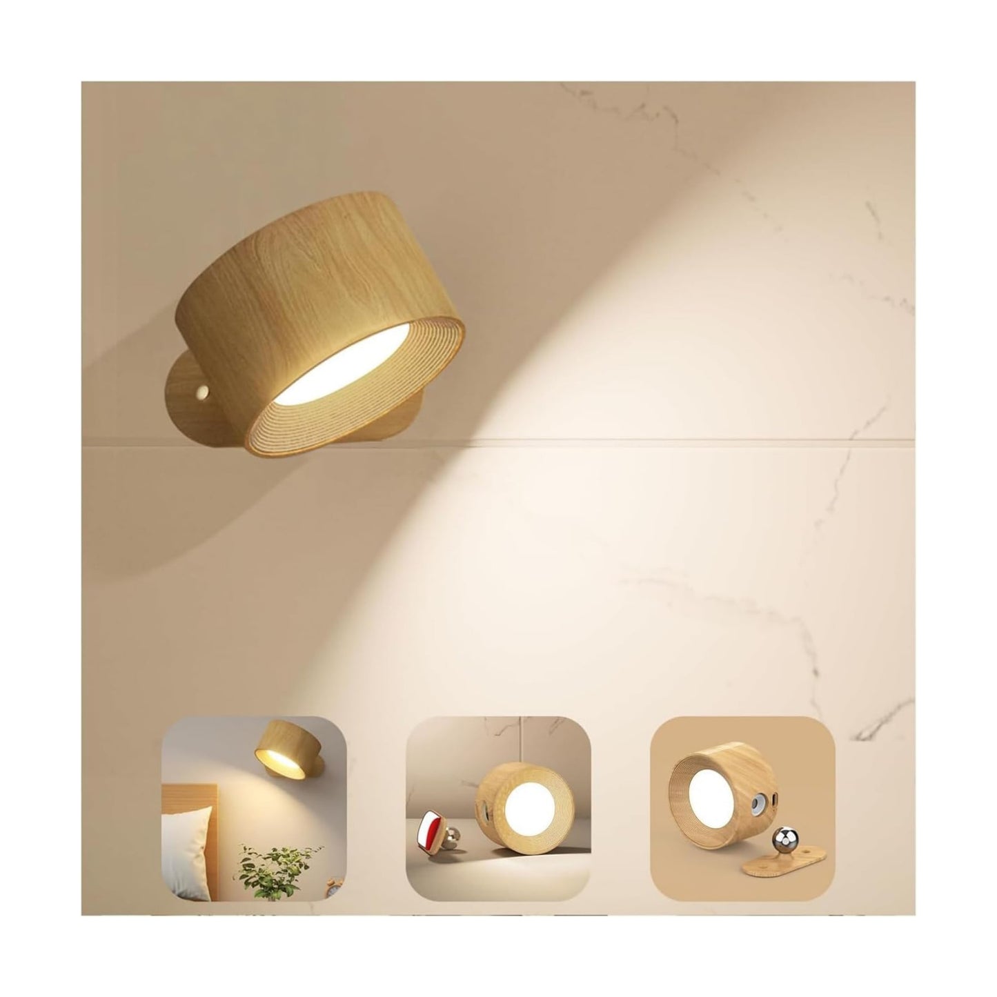 AKSDA Rechargeable Wall Sconce, Battery Operated LED Reading Light with 360-Degree Rotation Magnetic Mounting, Dimmable