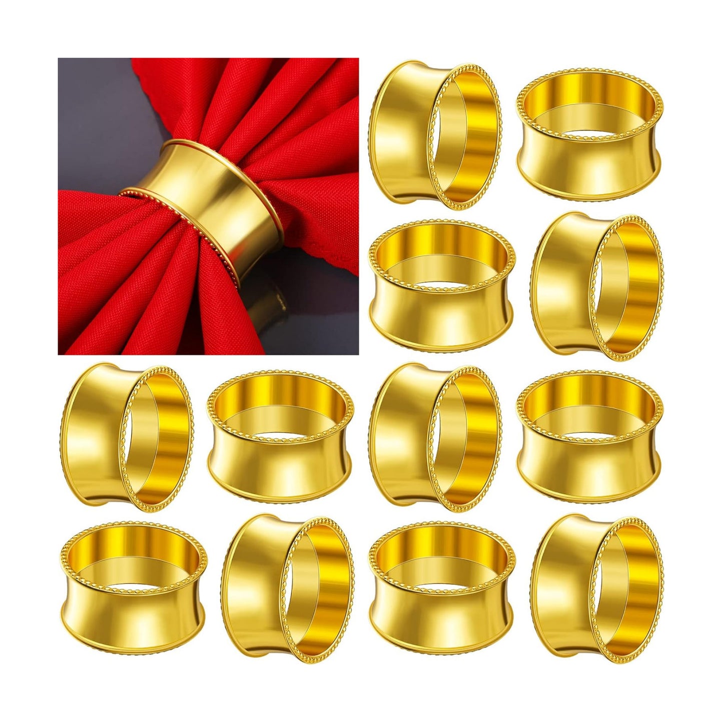 Hotop 48 Pcs Gold Metal Napkin Rings Metal Beaded Edge Napkin Holder Rings | Beaded Holders for Holiday Receptions