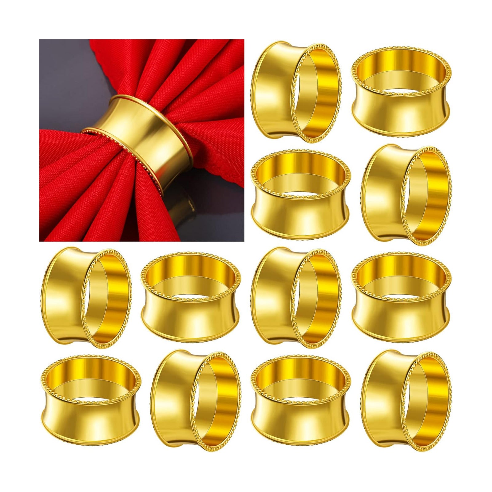 Hotop 48 Pcs Gold Metal Napkin Rings Metal Beaded Edge Napkin Holder Rings | Beaded Holders for Holiday Receptions
