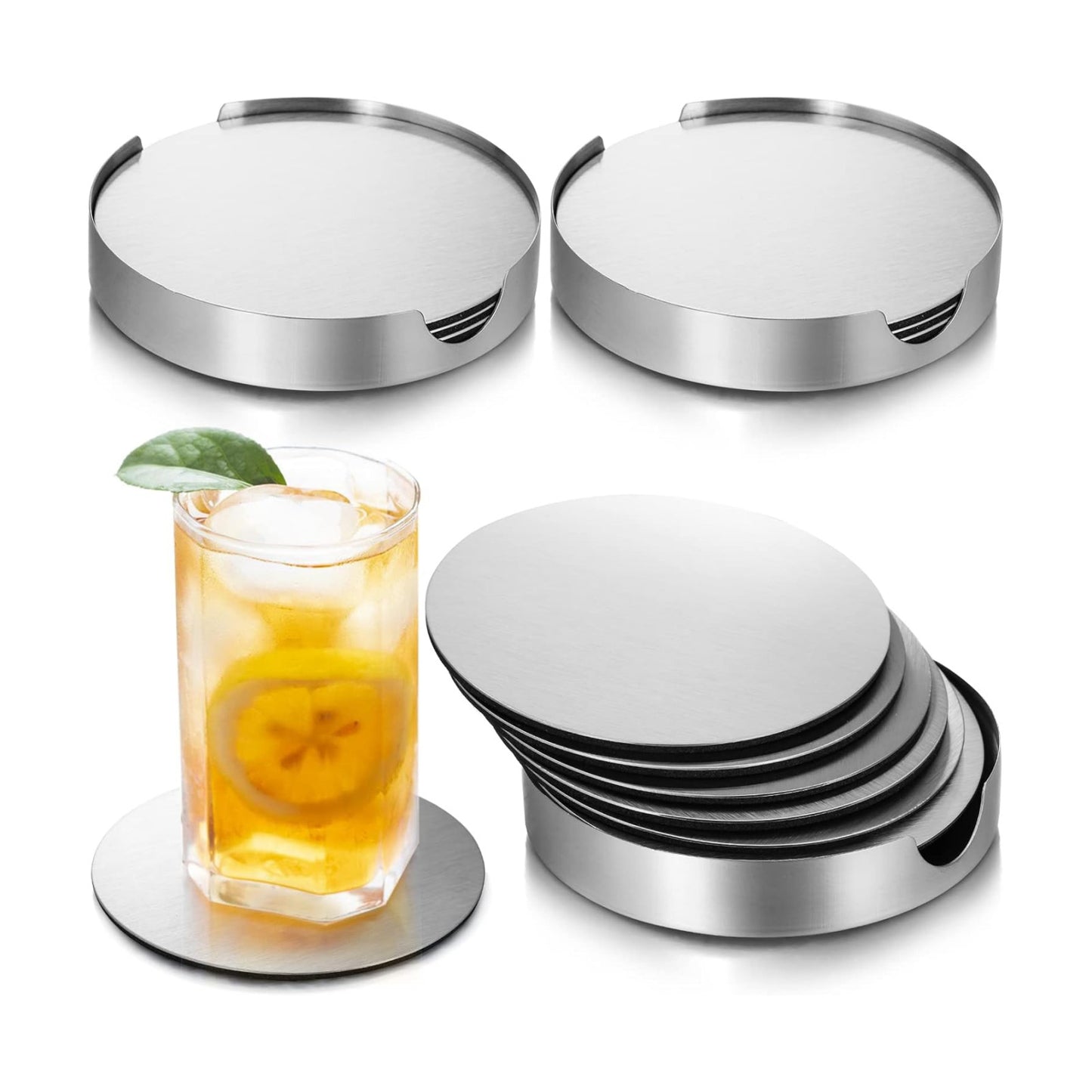 3 Holder / Round Modern Coaster / Silver / 4 Inch / Set of 18