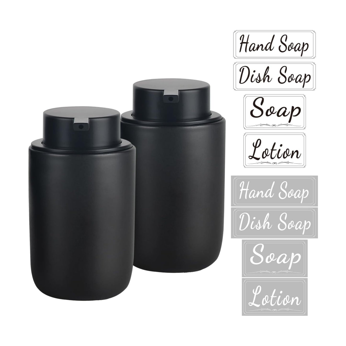 BosilunLife Black Soap Dispenser Set - 2 Pack 12oz Ceramic Soap Dispenser | with Rust Proof Pump for Kitchen, Hand Soap