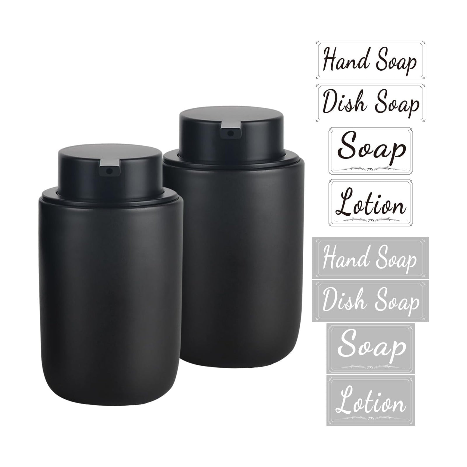 BosilunLife Black Soap Dispenser Set - 2 Pack 12oz Ceramic Soap Dispenser | with Rust Proof Pump for Kitchen, Hand Soap