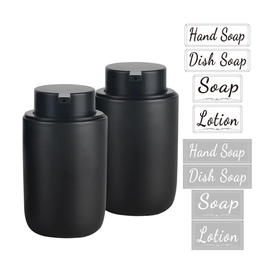 BosilunLife Black Soap Dispenser Set - 2 Pack 12oz Ceramic Soap Dispenser | with Rust Proof Pump for Kitchen, Hand Soap