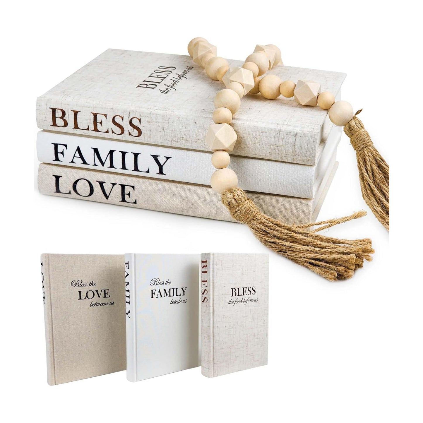 Linen Covered Decor Books / Beige / Set of 3