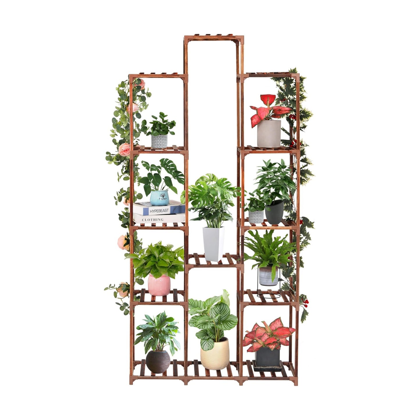 XXXFLOWER Plant Stand Indoor Outdoor 13 Tiers Wood Plant Shelf for Multiple Plants ，Large Plant Rack for Window Garden