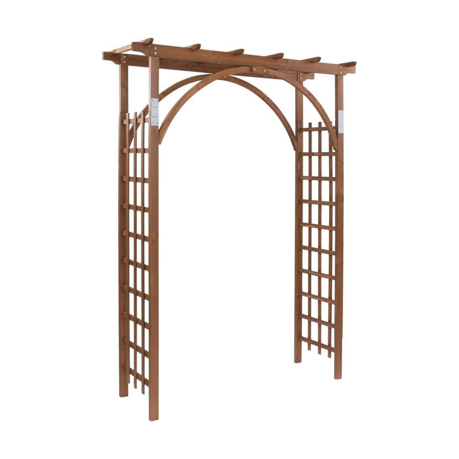 7Ft Dark Brown Wooden Garden Arbor Arch Trellis | Heavy duty wood pergola archway for climbing roses vines, perfect for