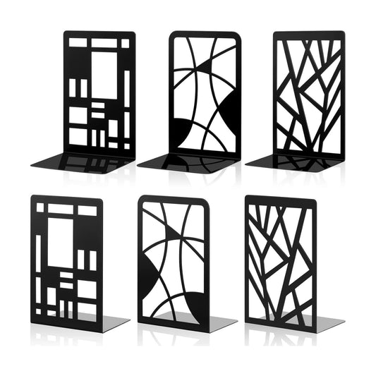Heavy Duty Bookends Decorative Metal Bookends / Black / Set of 6