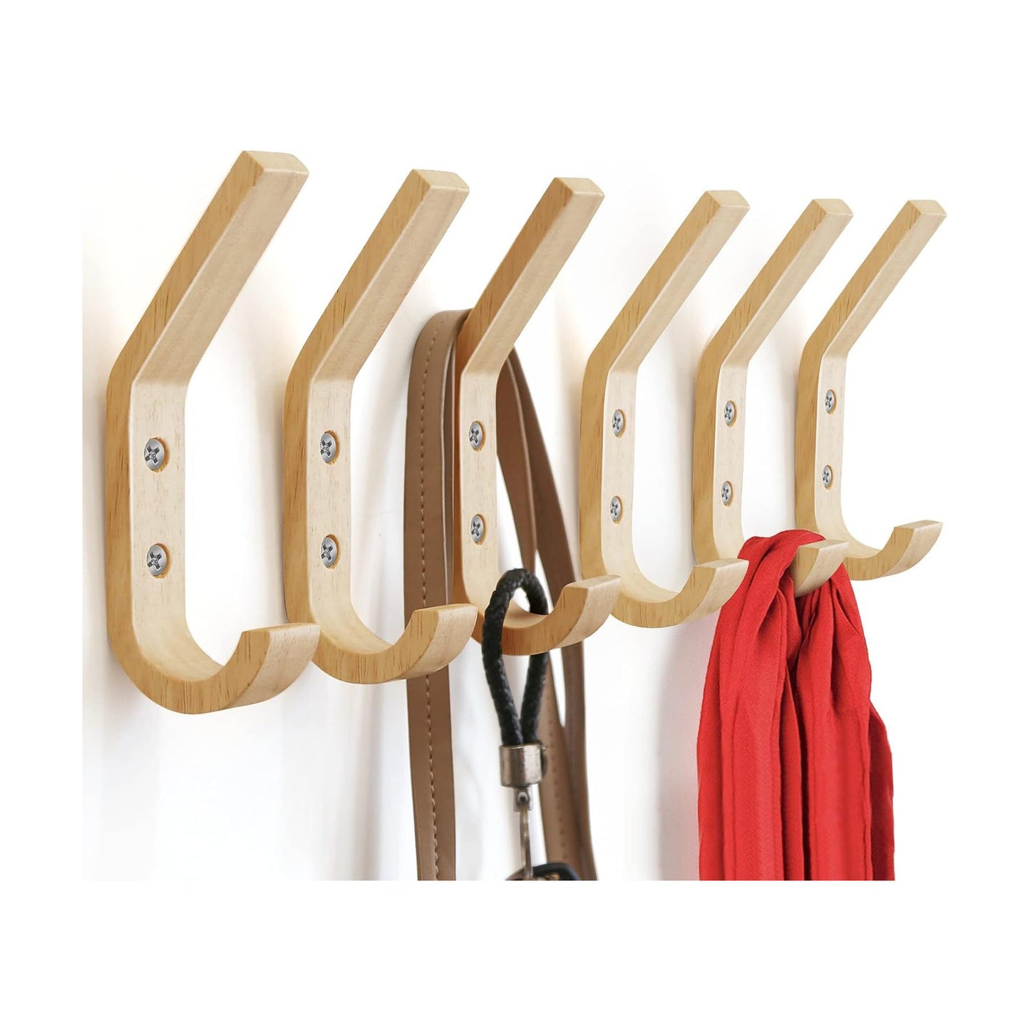 Wooden Coat Hooks Wall Hooks / Natural / Set of 6