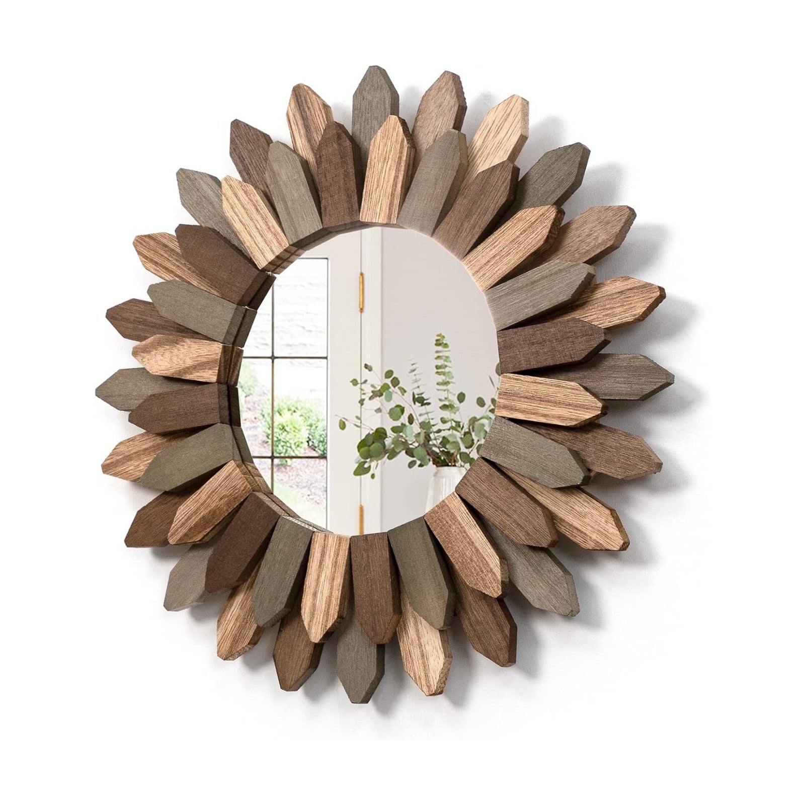 Rustic Wood Sunburst Frame / Tril Color / 12 Inch