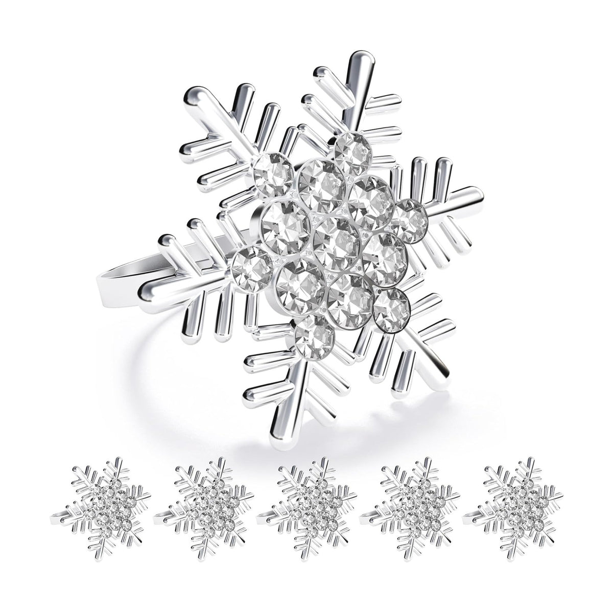 ZeeDix Christmas Silver Snowflake Napkin Rings Set of 6, Napkins Ring for Dinning Table - Rustic Dinner Tables Decoration for Wedding Receptions Christmas Thanksgiving Holiday Party Dinner Parties