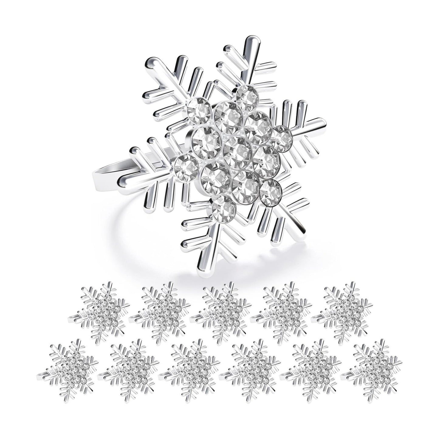 Christmas Silver Snowflake Napkin Rings Set of 12, Napkins Ring for Dinning Table - Rustic Dinner Tables Decoration for