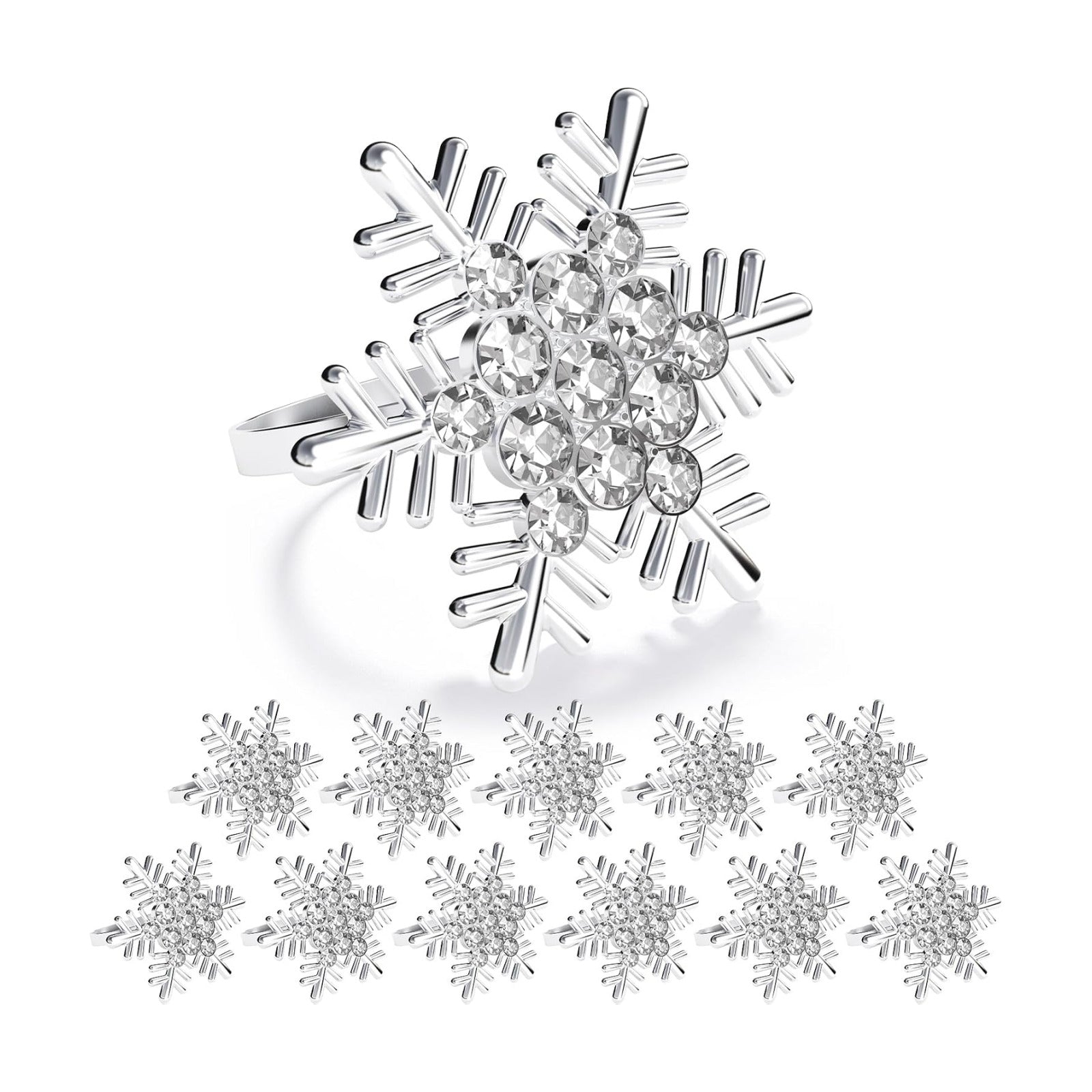 Christmas Silver Snowflake Napkin Rings Set of 12, Napkins Ring for Dinning Table - Rustic Dinner Tables Decoration for