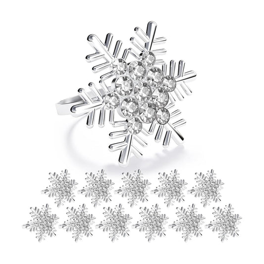 Christmas Silver Snowflake Napkin Rings Set of 12, Napkins Ring for Dinning Table - Rustic Dinner Tables Decoration for