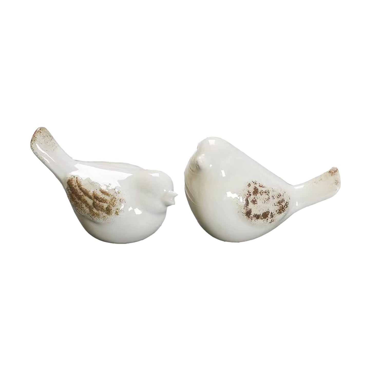 Small Birds Statues Ceramic Home Decor Modern Style Decorative Ornaments Animal / White / Set of 2