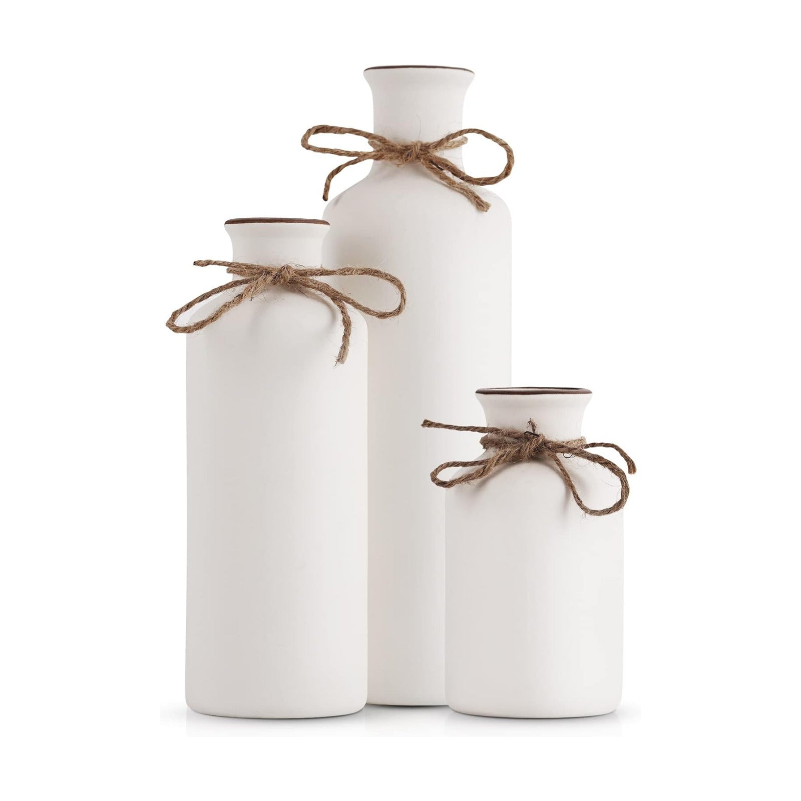 White Ceramic Vase Set - 3 Small Vases, Minimalist Decor Boho Vases, Modern Farmhouse Home Décor Accents, Living Room