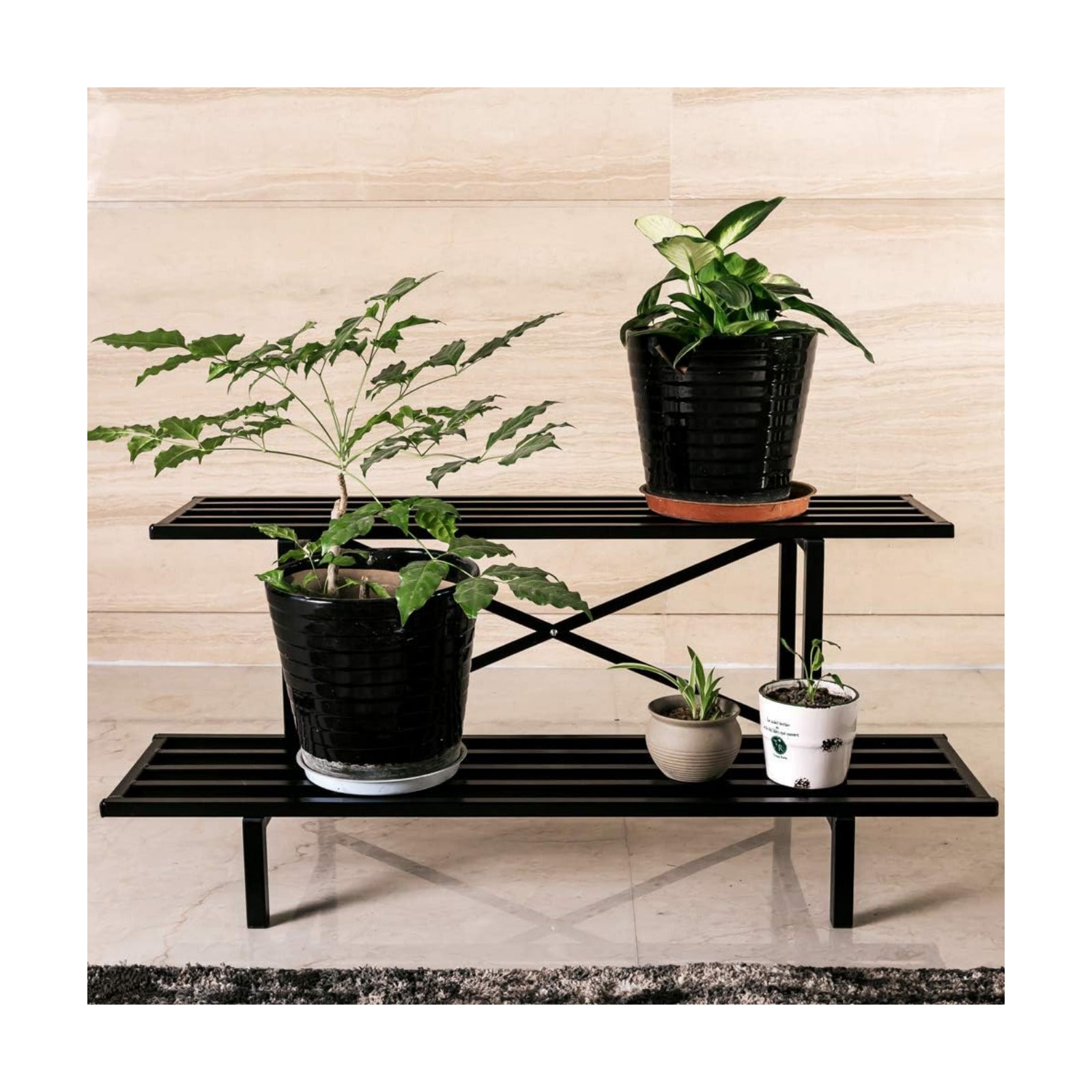 Zhongma 2 Tier Sturdy Metal Plant Stand Heavy Duty Plant Holder for Home Indoor and Outdoor, L35.43 x W17.5 x H14 inch