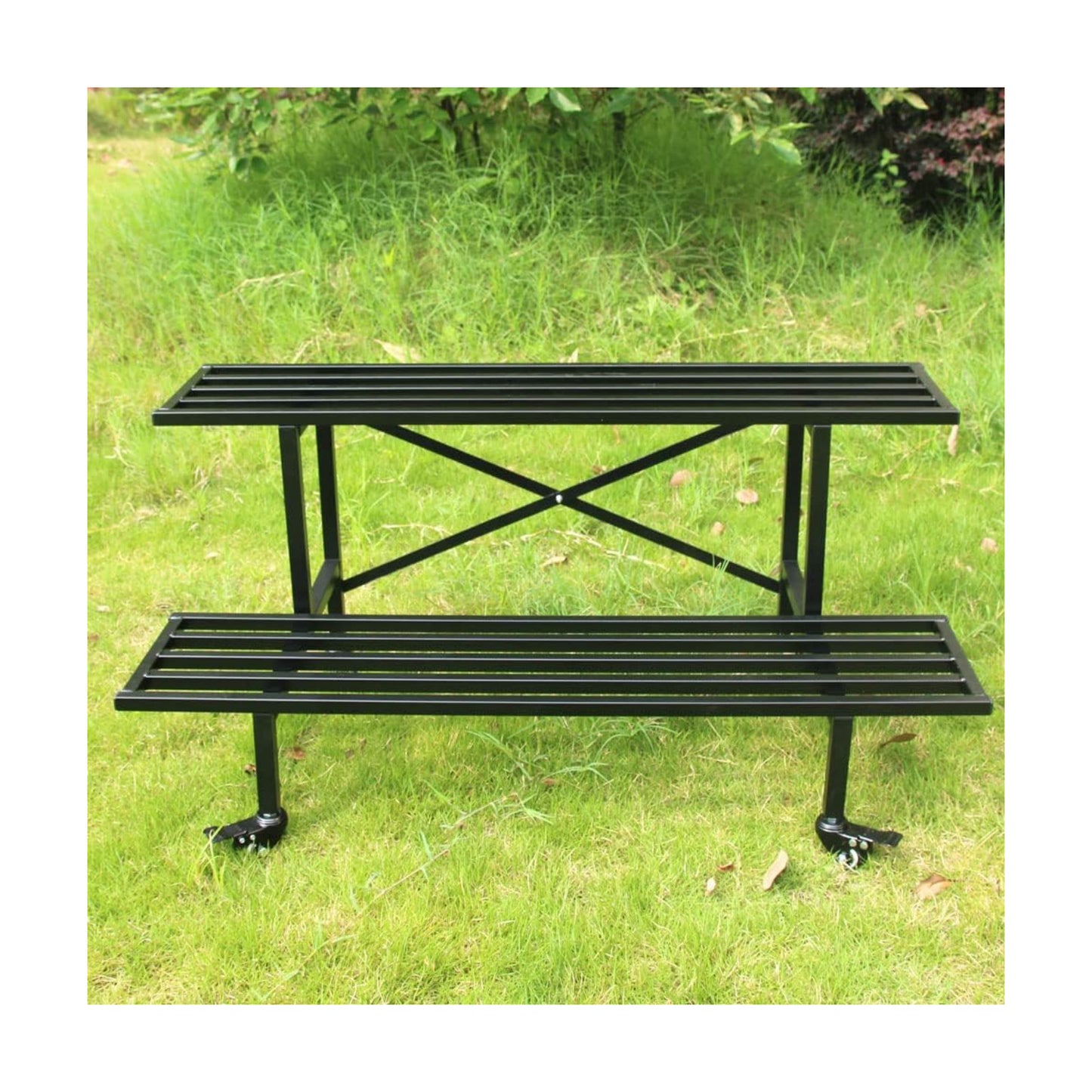 Zhongma 2 Tier Sturdy Metal Plant Stand with Wheels Heavy Duty Plant Holder for Home Indoor and Outdoor,L45.67 x W17.5