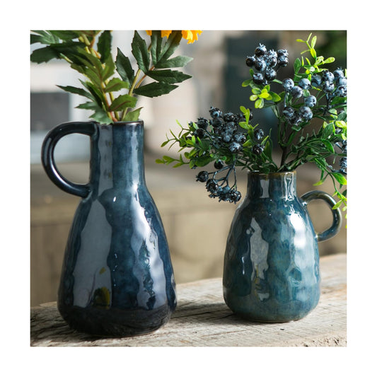 Ceramic Vase / Decorative Clay Vase Modern Farmhouse / Blue / Set of 2