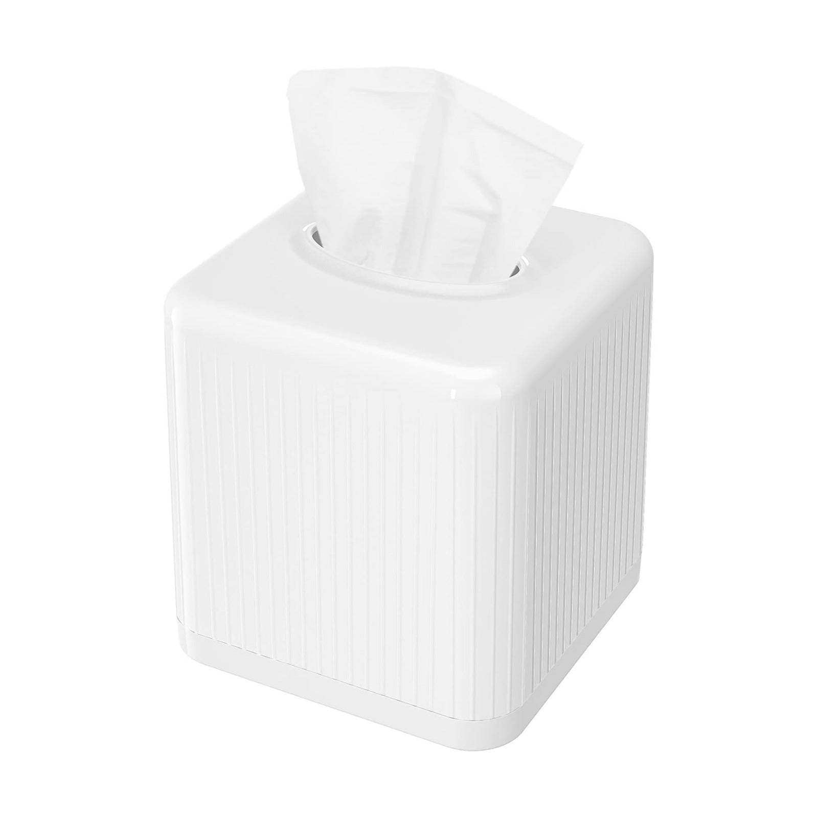 Square Plastic Tissue Box Holder Decorative Tissue Cover Modern Cube Facial Tissue / White