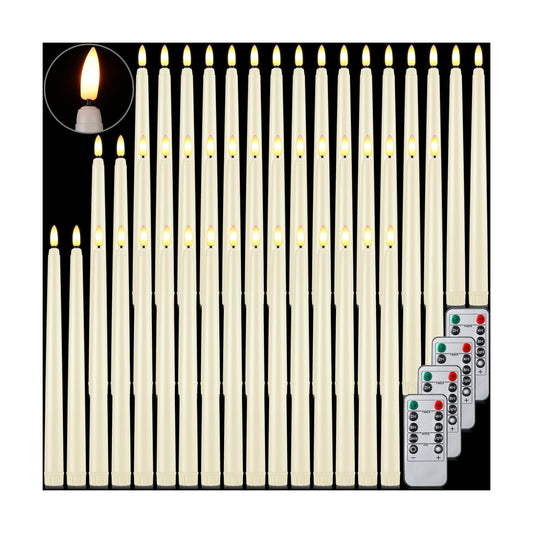 Reginary 48 Pcs Flameless Taper Candles with 4 Remote,Ivory,11 Inches | Battery Operated Timer Function, Flickering 3D