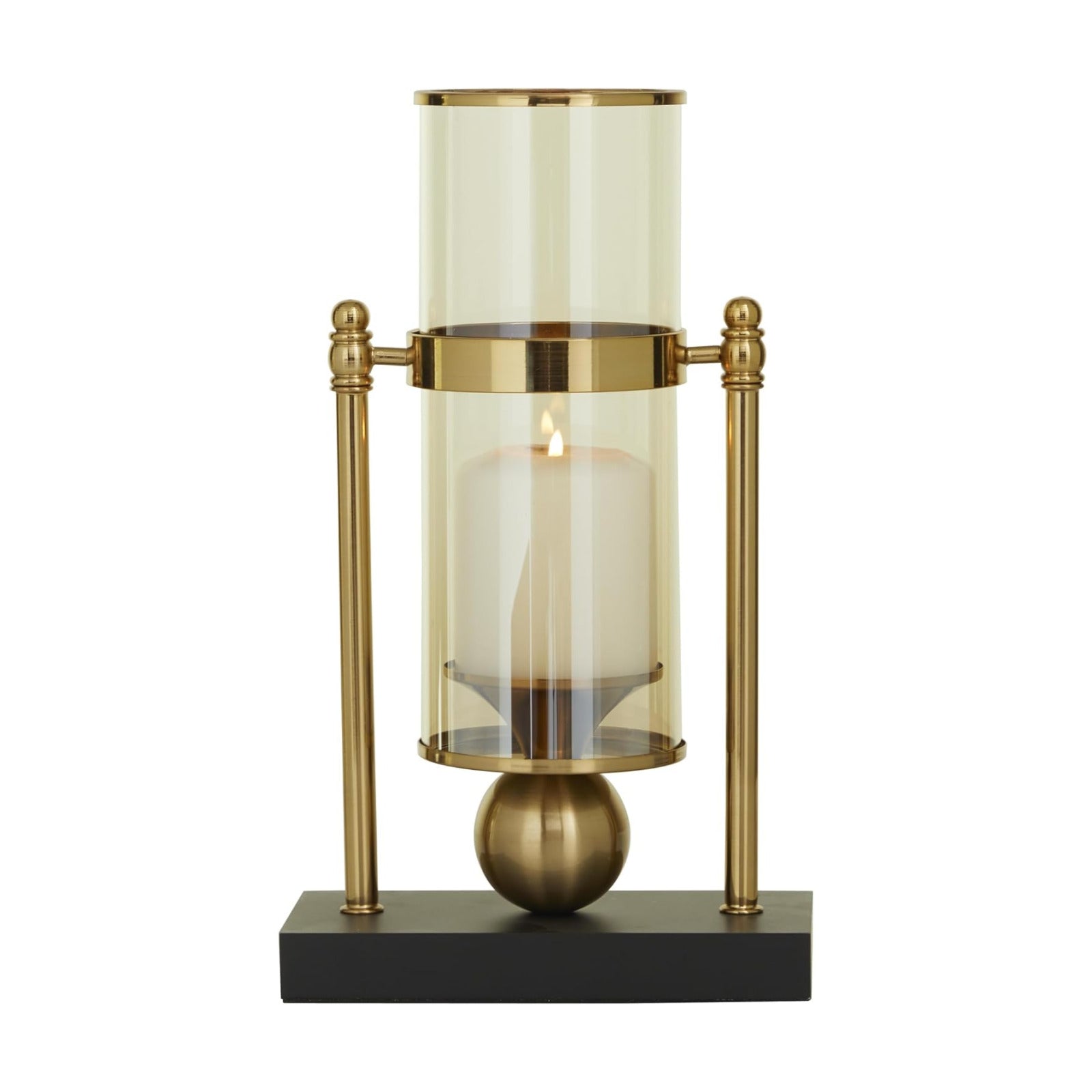 CosmoLiving by Cosmopolitan Metal Pillar Candle Holder with Metal Stand, 8" x 4" x 13", Gold