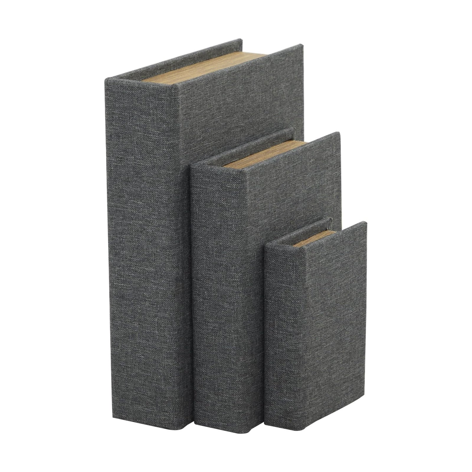 Linen Fabric Decorative Box Faux Storage Book Book Shaped / Light Gray / 12", 9", 6"H / Set of 3