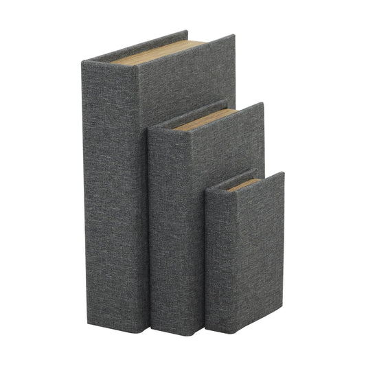 Linen Fabric Decorative Box Faux Storage Book Book Shaped / Light Gray / 12", 9", 6"H / Set of 3