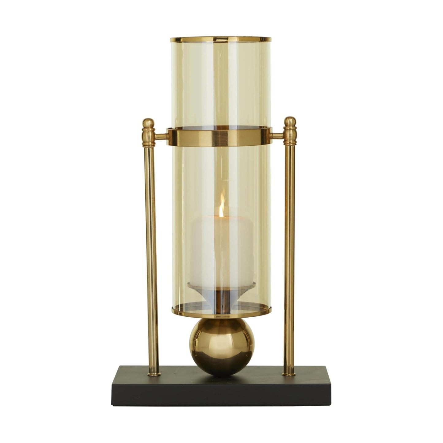 CosmoLiving by Cosmopolitan Metal Hurricane Lamp 10" x 5" x 17" | Warm table glow, candle stands with ball accent