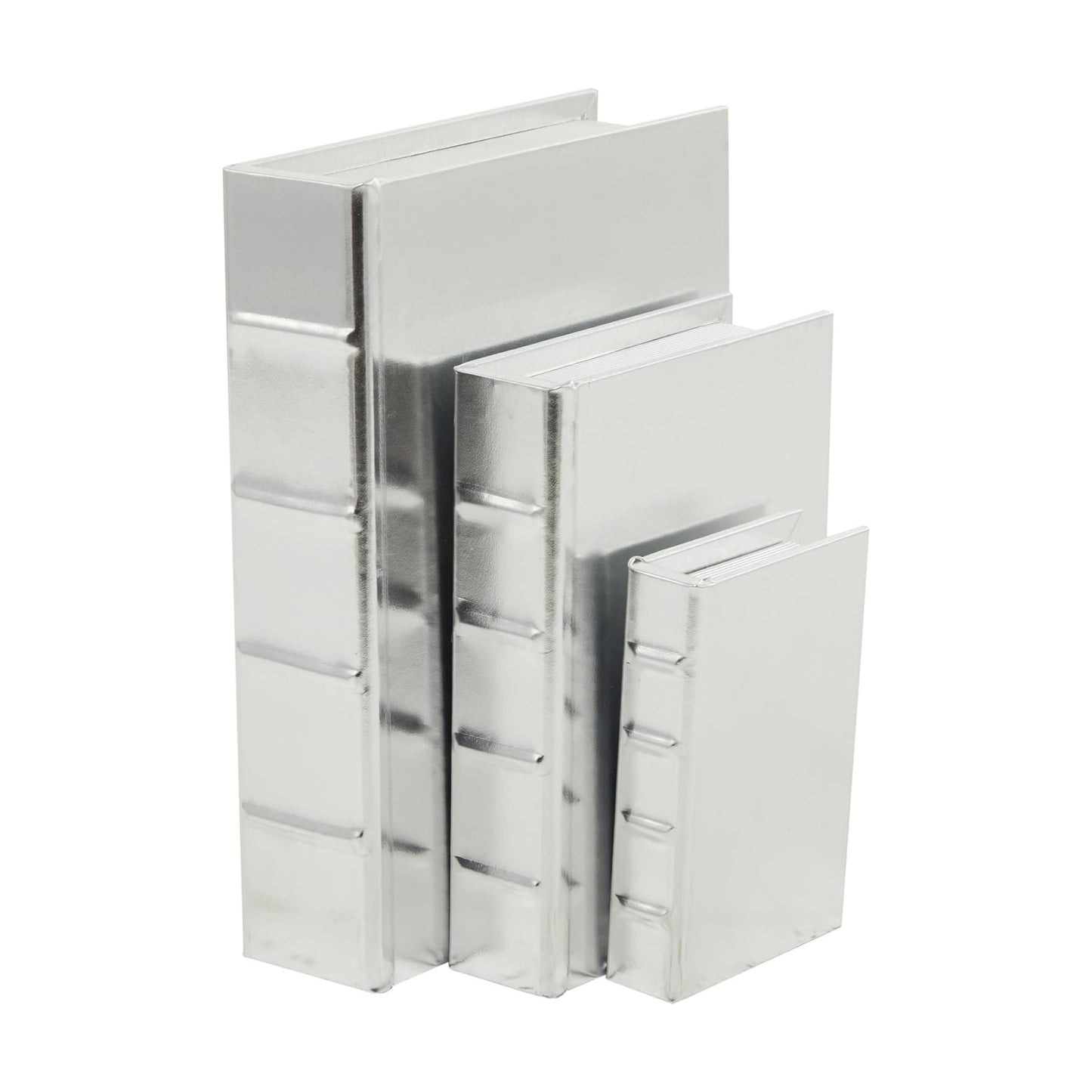 CosmoLiving by Cosmopolitan Faux Leather Decorative Box Faux Storage Book / 12", 9", 6"H / Silver