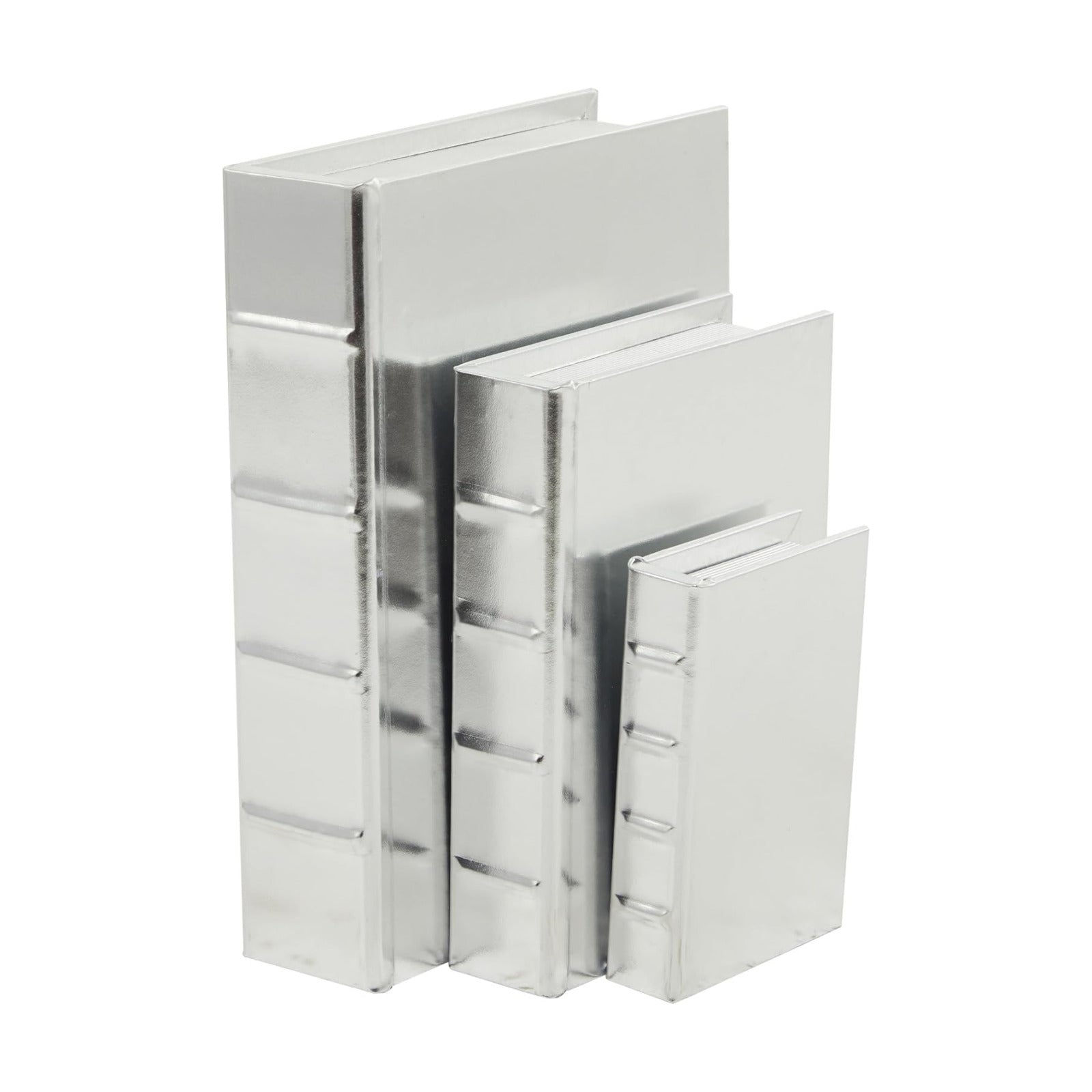 CosmoLiving by Cosmopolitan Faux Leather Decorative Box Faux Storage Book / 12", 9", 6"H / Silver