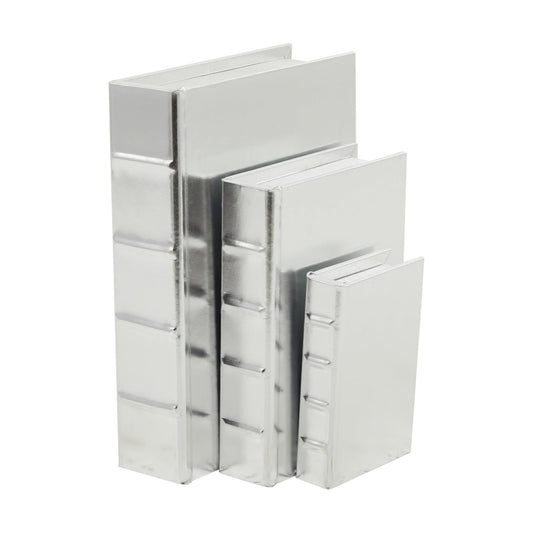 CosmoLiving by Cosmopolitan Faux Leather Decorative Box Faux Storage Book / 12", 9", 6"H / Silver
