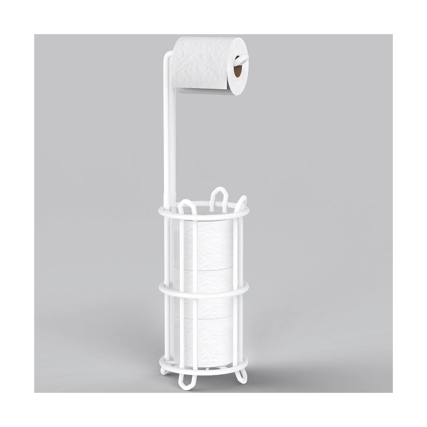 Meangood Toilet Paper Holder Stand and Tissue Paper Roll Dispenser for 4 Mega Rolls, Bathroom Free Standing Tissue Roll