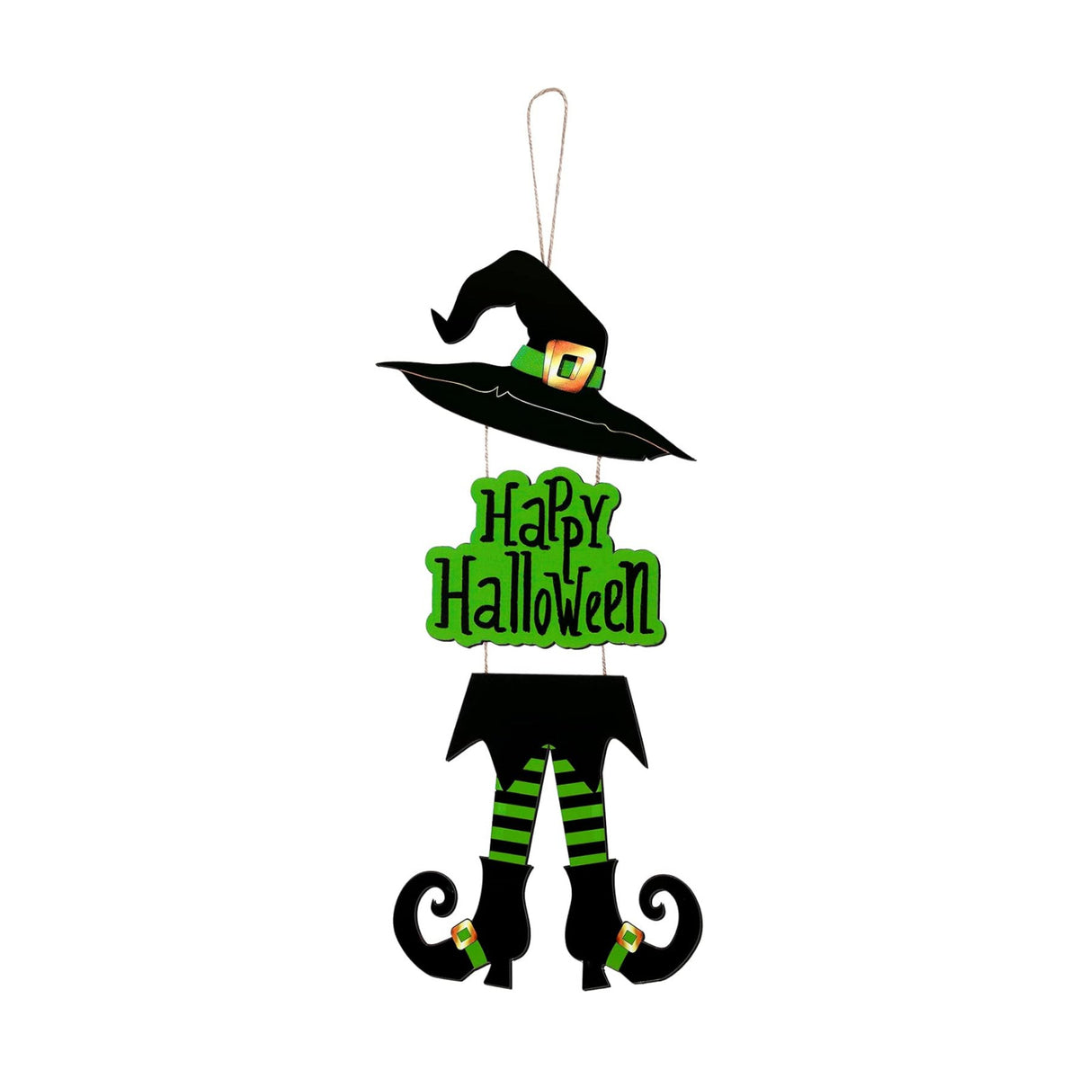 Yerliker Happy Halloween Sign Decoration Green Wooden Witch Hanging