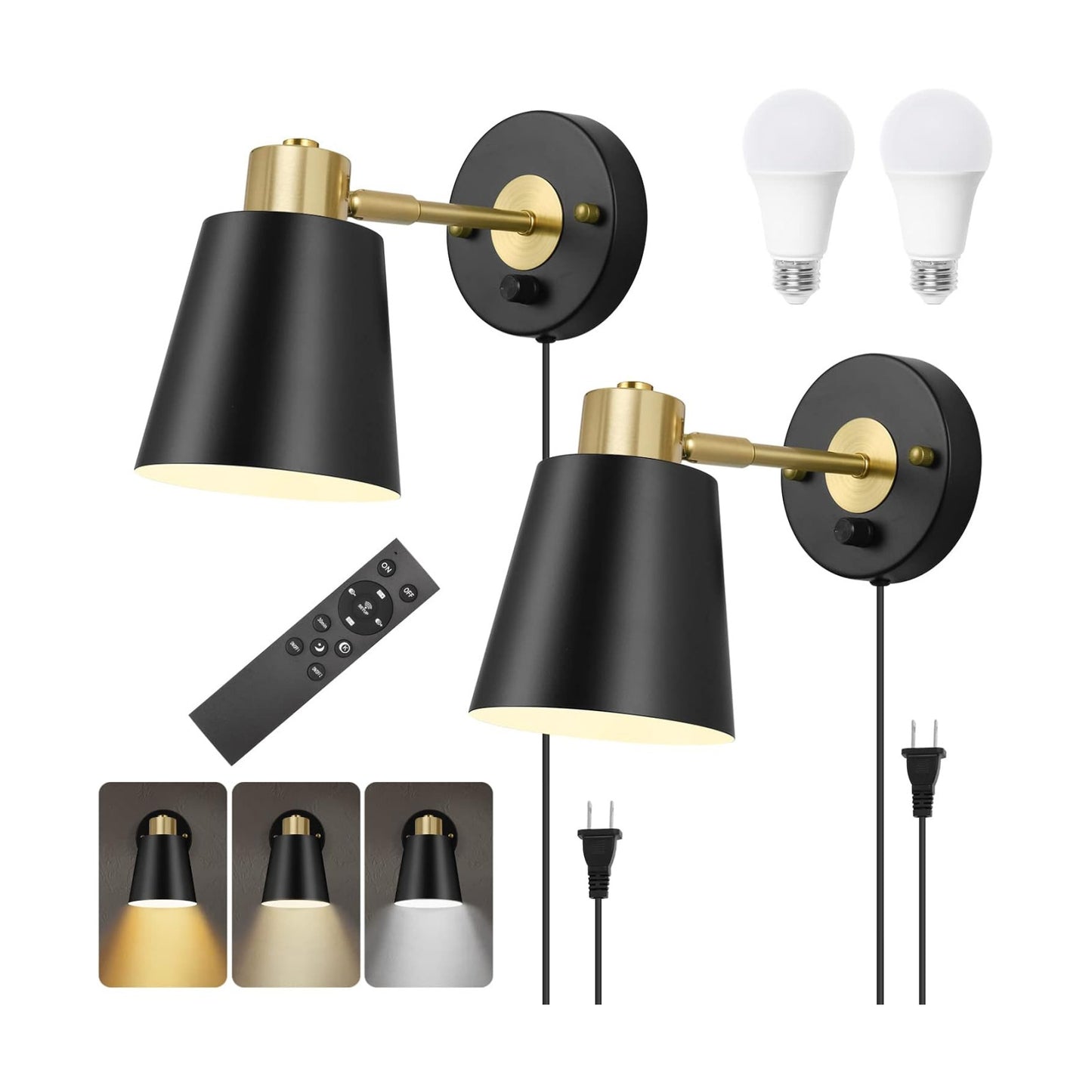 VATONI Wall Sconce Plug in, Remote Control Dimmable Wall Sconces and Adjustable Color Temperature 2700K-6000K Wall