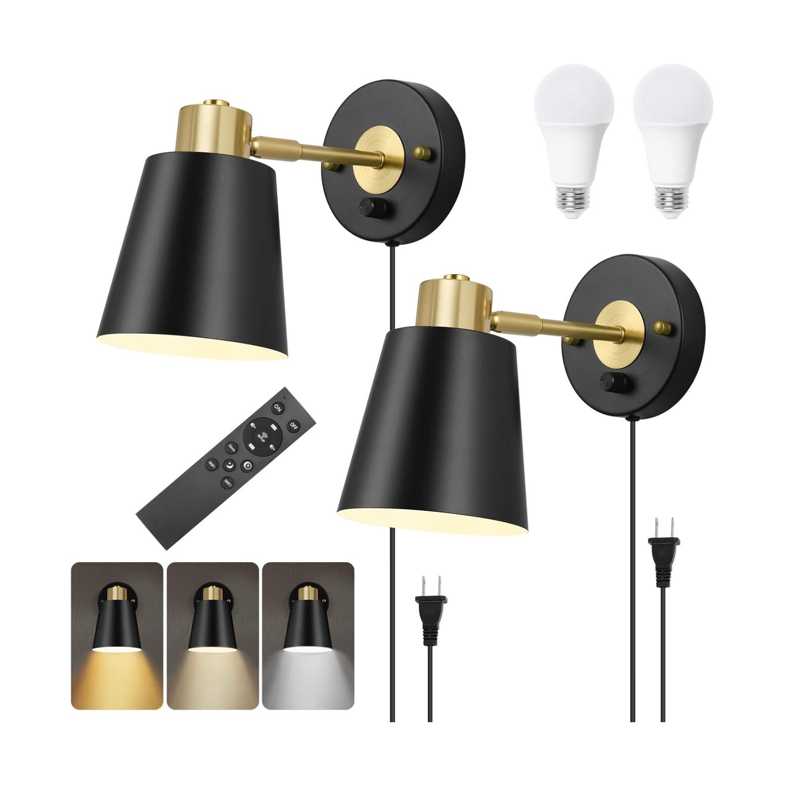 VATONI Wall Sconce Plug in, Remote Control Dimmable Wall Sconces and Adjustable Color Temperature 2700K-6000K Wall