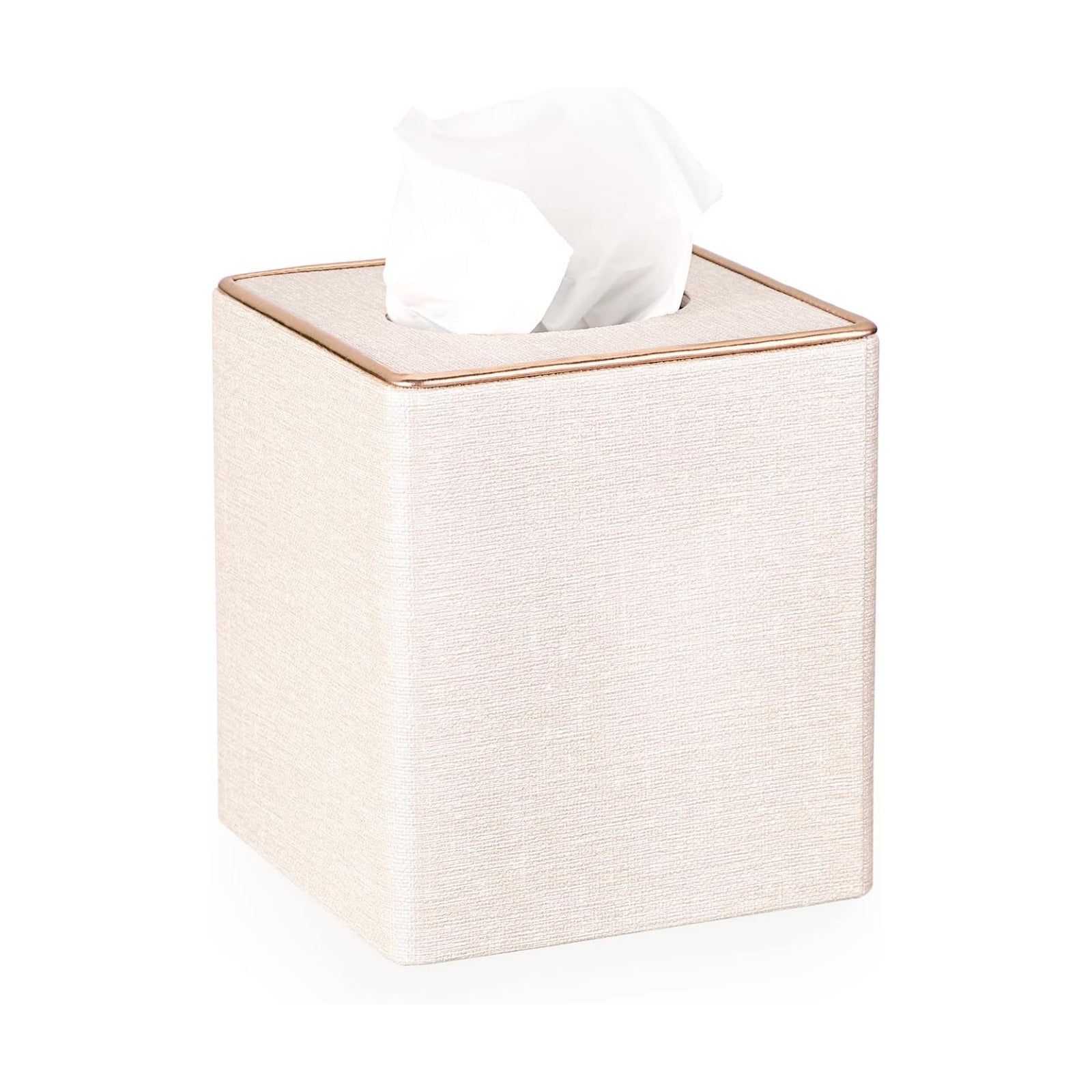 Square Linen Tissue Box Cover / Beige Linen Texture