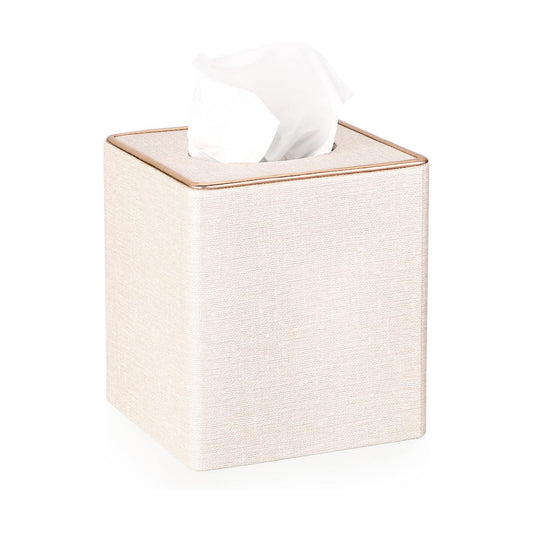 Square Linen Tissue Box Cover / Beige Linen Texture