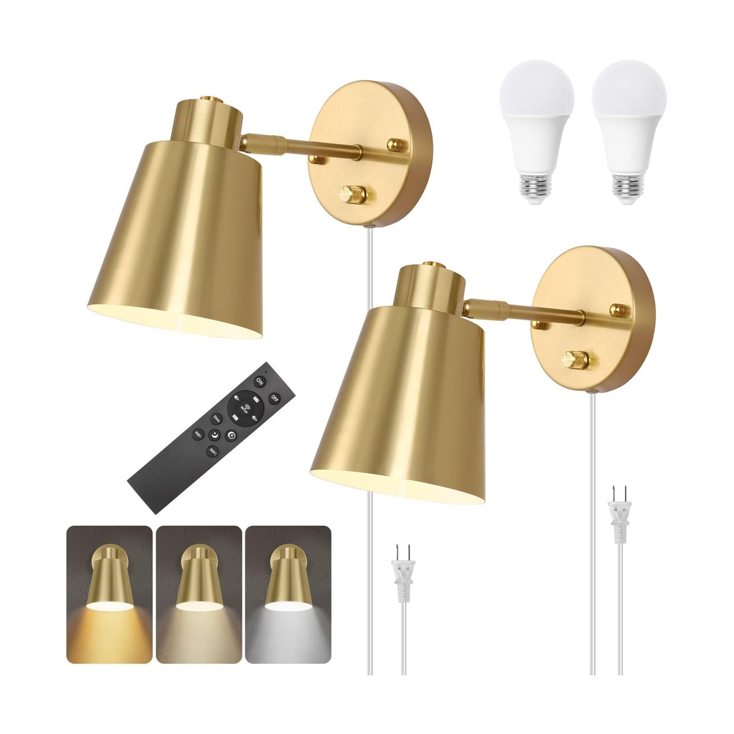 VATONI Plug in Wall Sconces with Remote Control, Adjustable Color Temperature 2700K-6000K and Dimmable Wall Sconces
