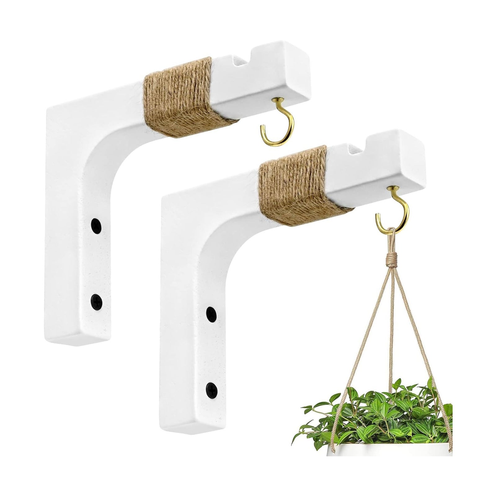 Farmhouse Wooden Hanging Basket Wall Hooks / White / Set of 2