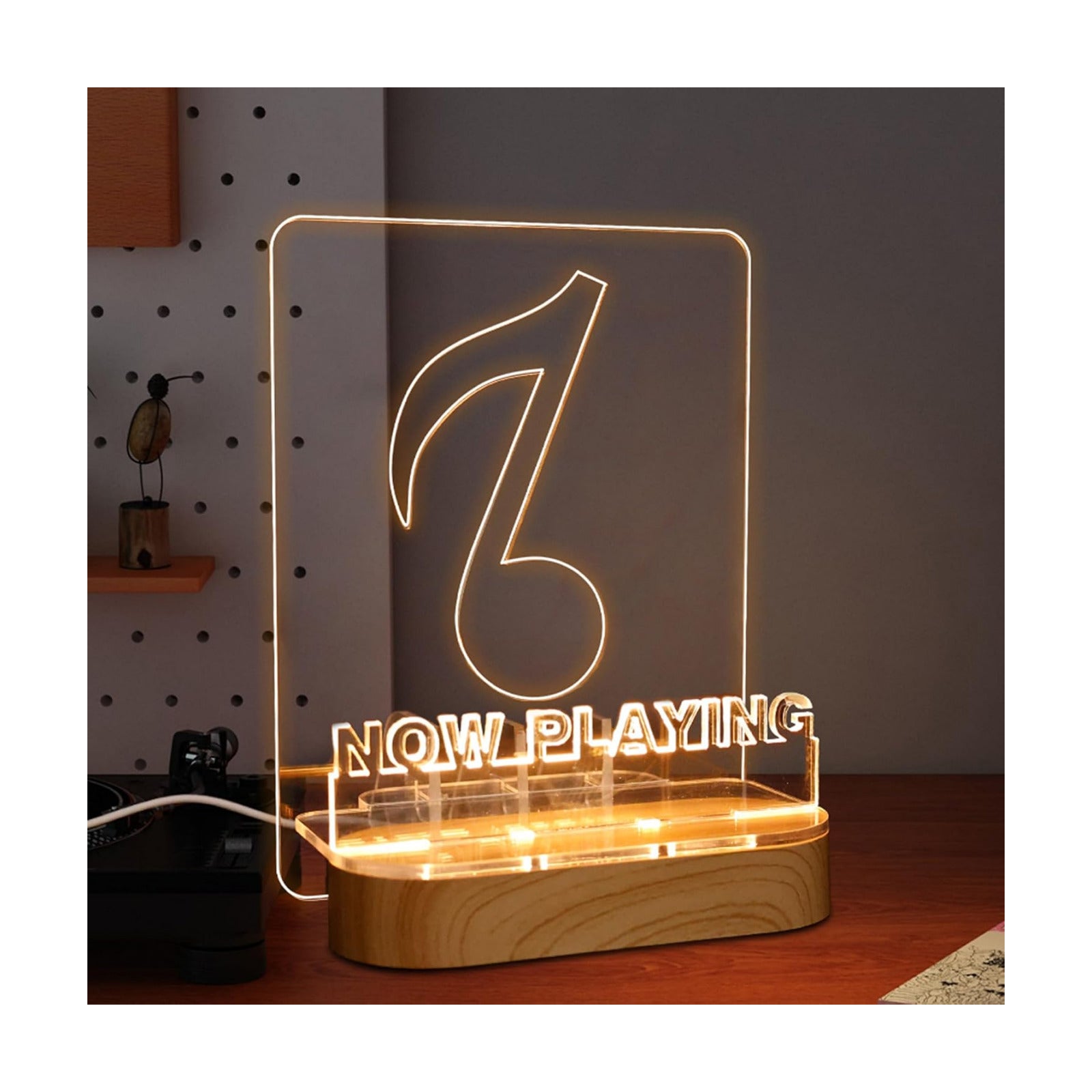 YuanDian Light up Now Playing Vinyl Record Stand, Now Spinning Record Stand, Wooden Acrylic Holder for Album Display