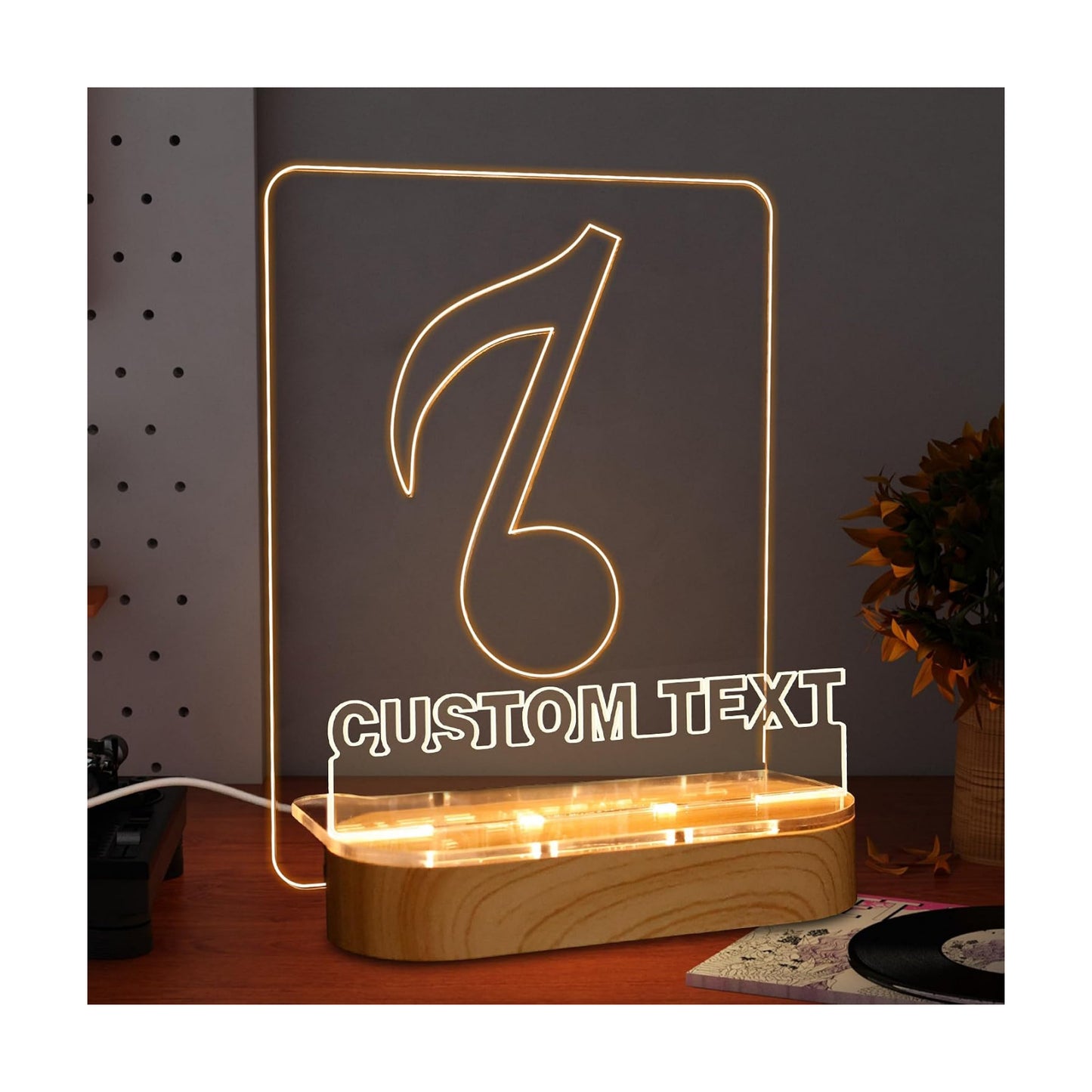 YuanDian Light up Personalised Vinyl Record Stand, Now Playing Customize Record Stand, Wooden Acrylic Holder for Vinyl