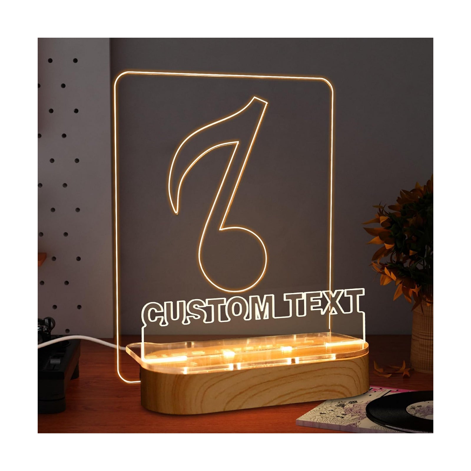 YuanDian Light up Personalised Vinyl Record Stand, Now Playing Customize Record Stand, Wooden Acrylic Holder for Vinyl