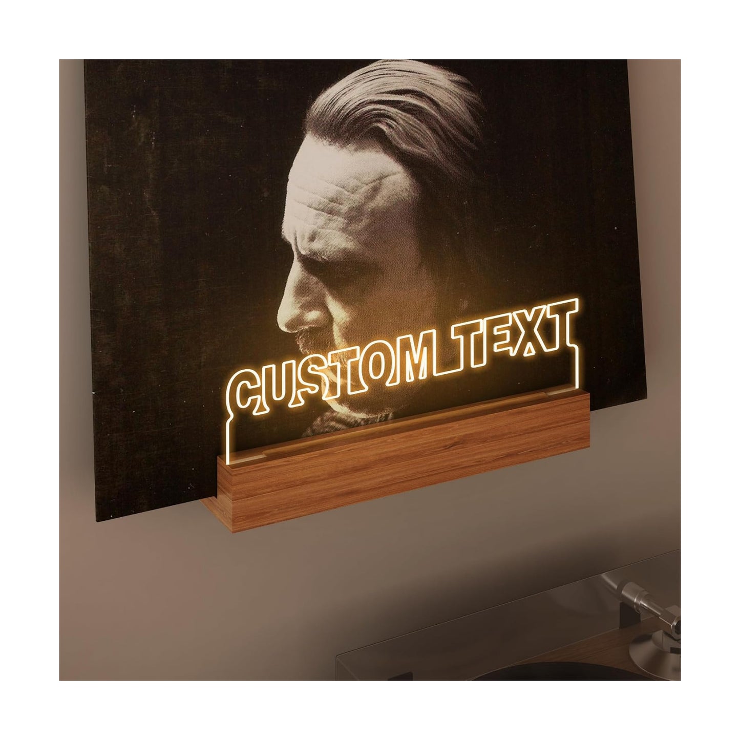 YuanDian Personalised Now Playing Vinyl Record Stand Wall Mount, Now Spinning Record Player Stand, Wooden Acrylic