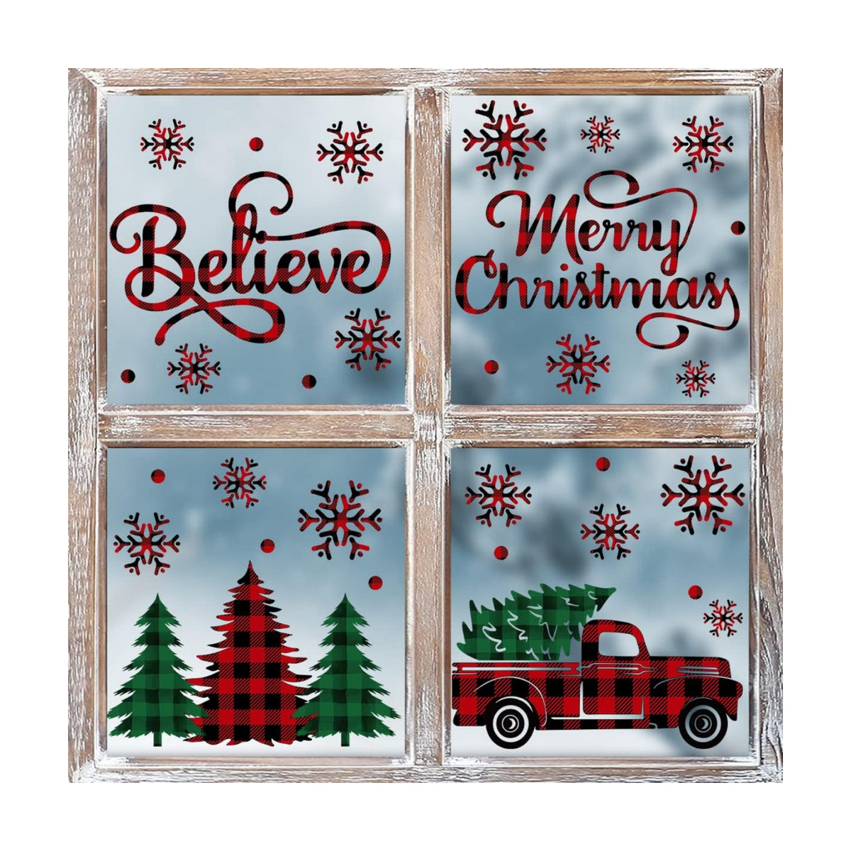 Horaldaily 226 PCS Christmas Window Cling Sticker, Red Green Trees Snow Truck for Home Party Supplies Shop Window Glass Display Decoration